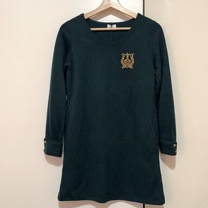 Patched Long Sleeve Dress Hunter Green